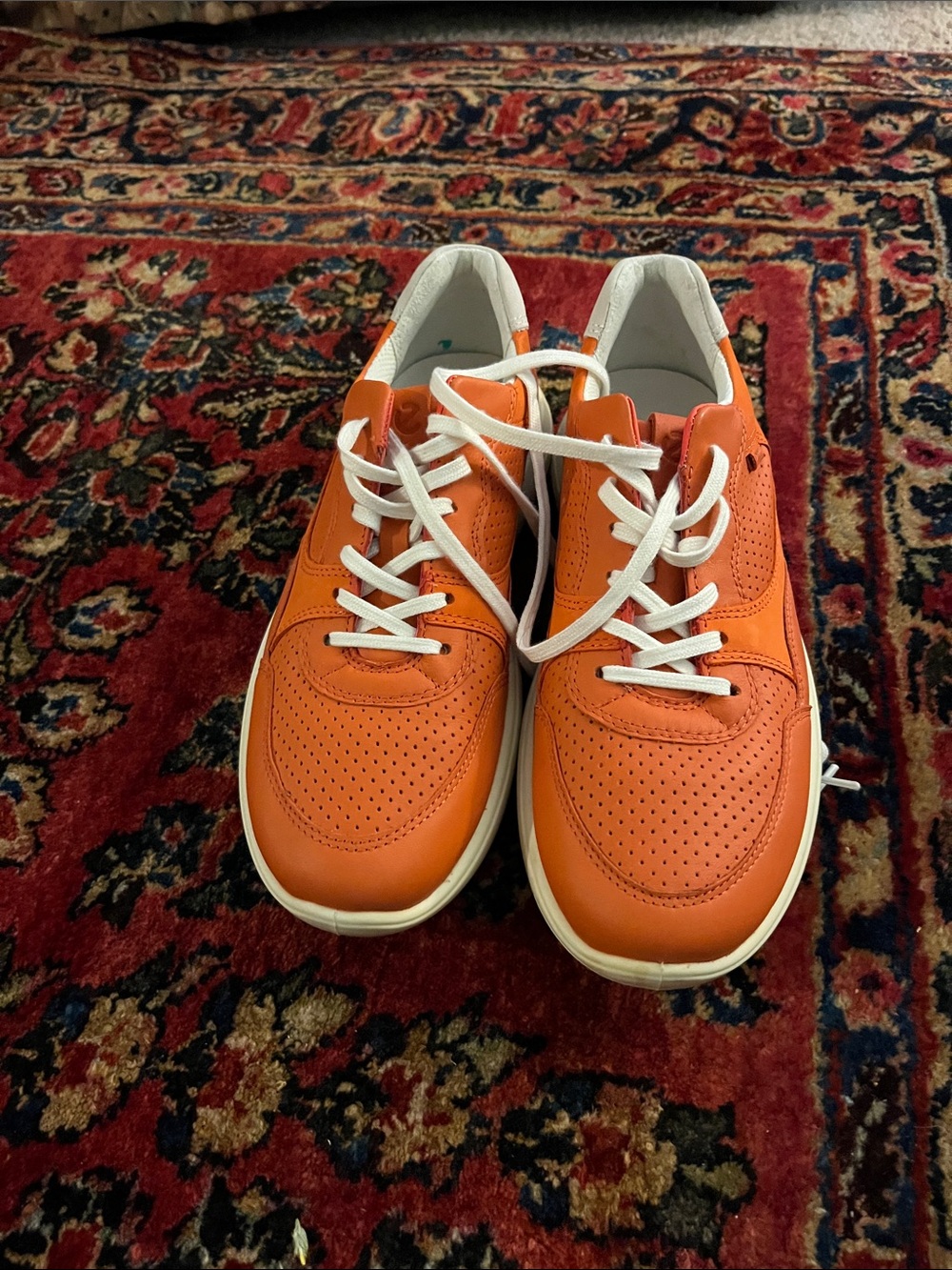 Ecco Orange Perforated Leather Sneakers with White Accents